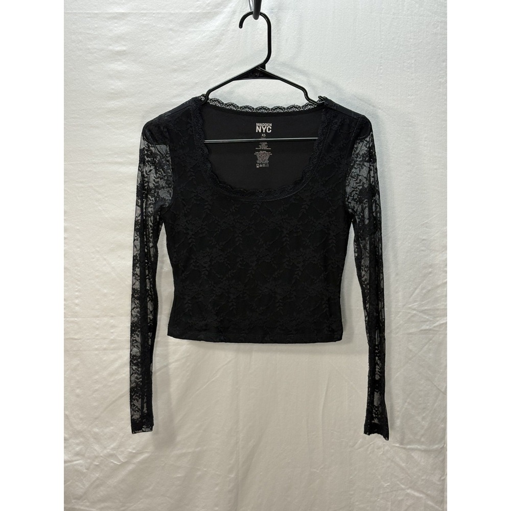 Black Lace Top Sheer Long Sleeve Fitted Women XS WhimsyGoth Dark Romantic